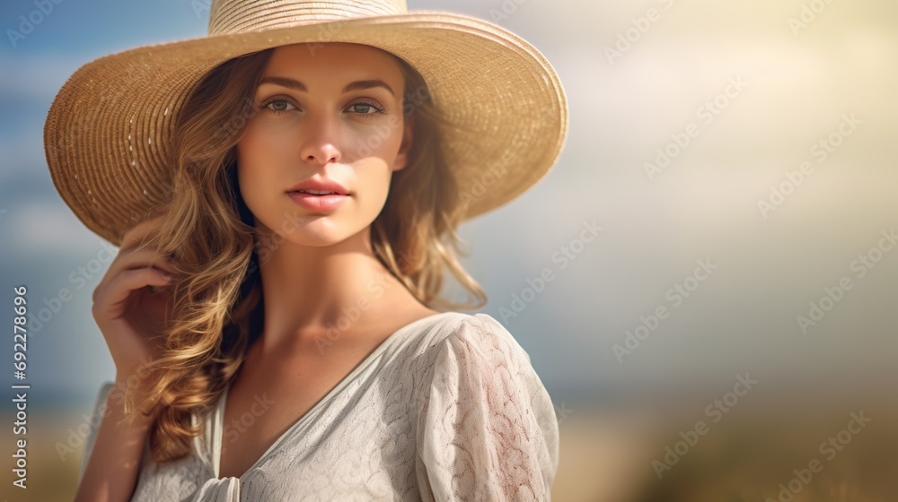 Portrait of an attractive woman in hat 
