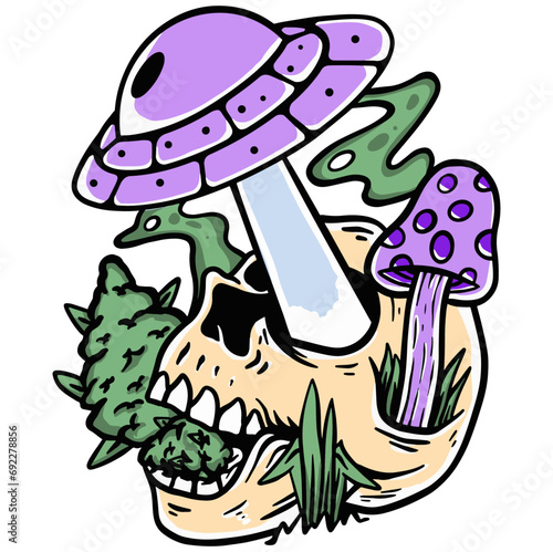 skull mushroom ufo illustration vevtor photo