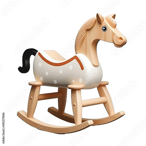 Beautiful and cute wooden rocking horse on a transparent background