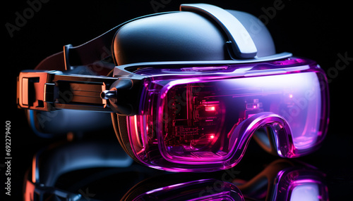 Futuristic virtual reality goggles enhance underwater scuba diving adventure generated by AI