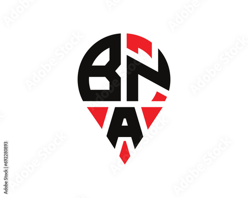 BNA letter location shape logo design. BNA letter location logo simple design. photo