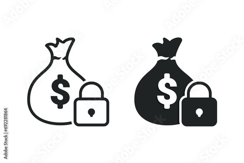 Locked money bag icon. Illustration vector