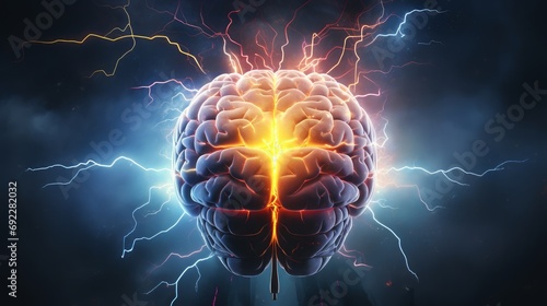 Abstract illustration of a brain surrounded by lightning bolts, representing mental electricity