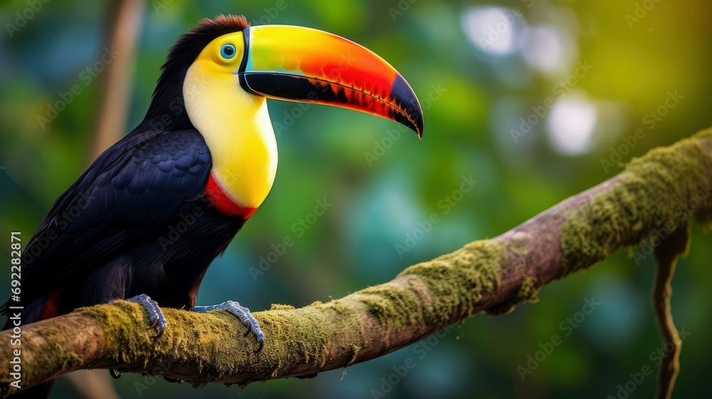 Vibrant toucan perched on a tropical tree branch Vibrant toucan perched on a tropical tree branch