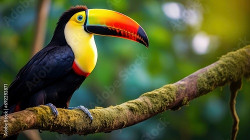 Vibrant toucan perched on a tropical tree branch