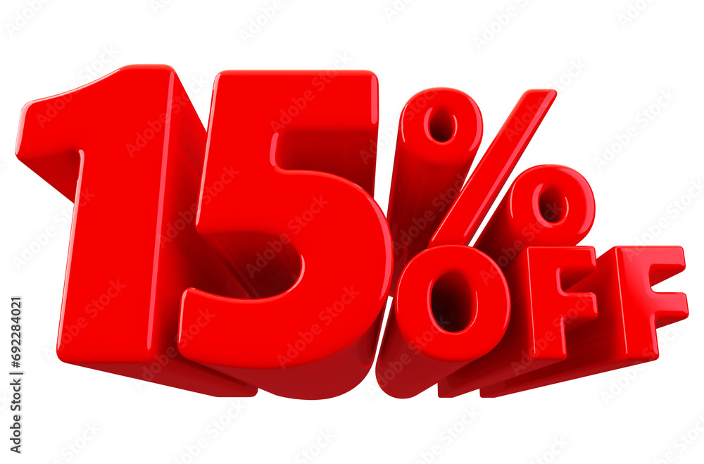 Discount 15 Percent off Sale - 3D Render Number Red Discount 15 Percent off Sale - 3D Render Number Red