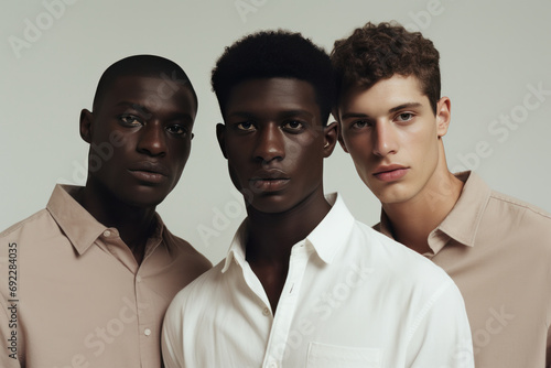Three multiethnic men standing together. Diversity