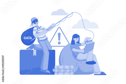 Phishing data theft Illustration concept on white background
