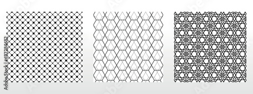 Geometric set of seamless black and white patterns. Simple vector graphics