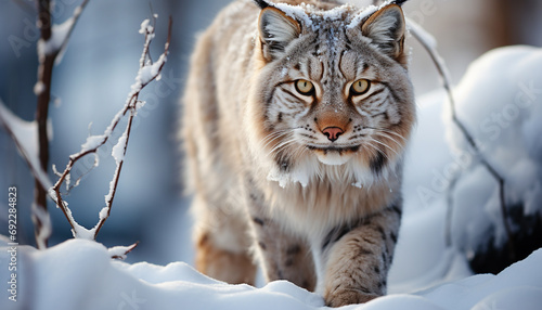Bobcat in winter forest, fierce and beautiful generated by AI