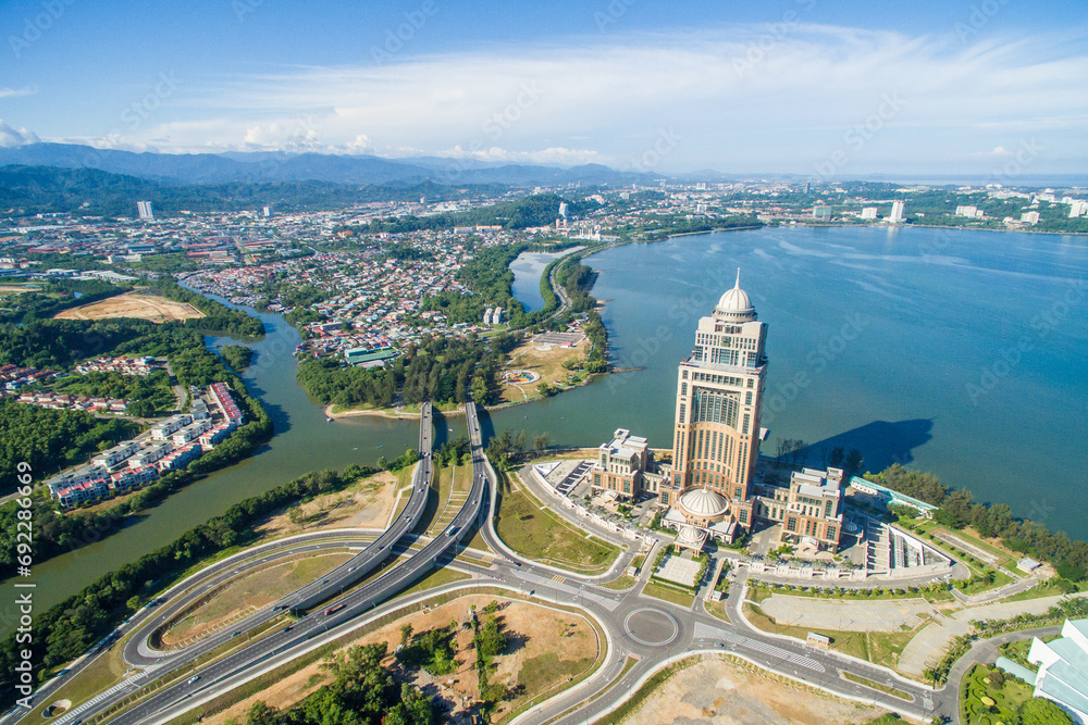 Fototapeta premium aerial view of Sabah State Administrative Building.