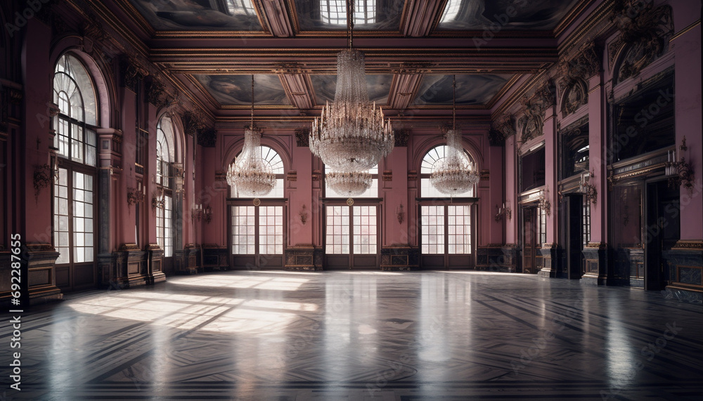 Fototapeta premium Ancient architecture, modern design, no people, vanishing point, luxury decoration generated by AI