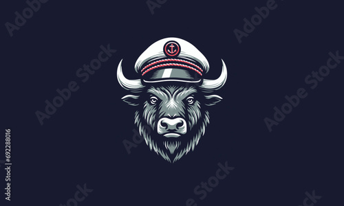 bull wearing captain hat vector mascot design