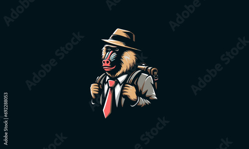 baboon wearing backpack vector mascot design