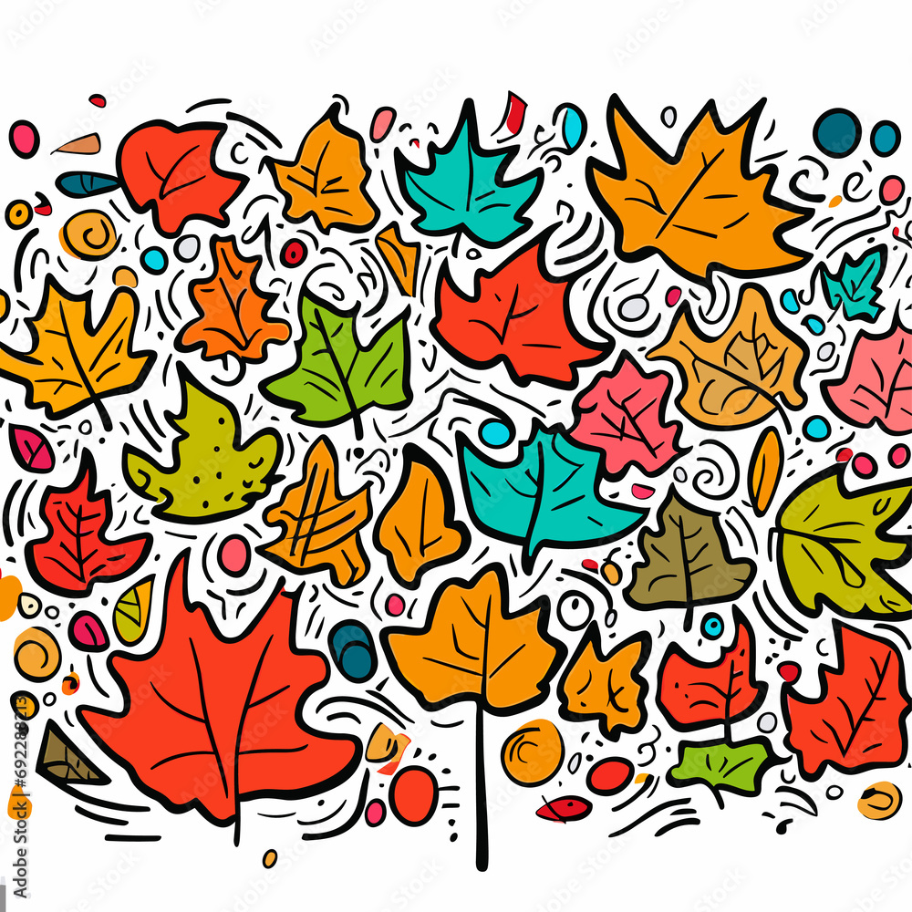 Obraz premium Whispers of Autumnal Whimsy Children's Artistic Delight in the Kaleidoscopic Patterns of Many Types of Fall Leaves