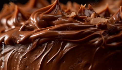 Indulgent gourmet dessert hazelnut fudge with chocolate sauce and cream generated by AI