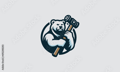bear hold hammer vector illustration logo design