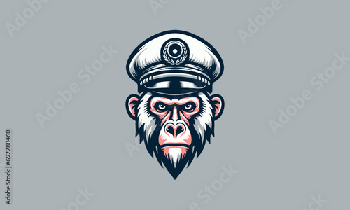 head baboon wearing captain hat vector flat design