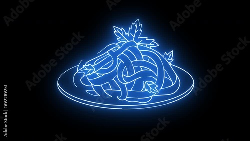 Animated icon for Fettuccine Alfredo, a typical Italian food with a glowing neon effect