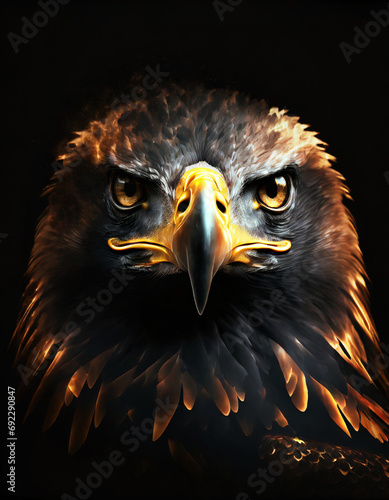realistic illustration of eagle face isolated on black background