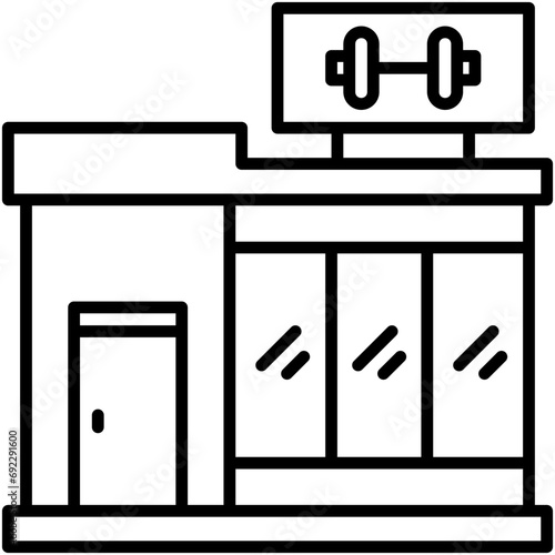 Gymnasium Icon. Fitness Gym Shop Pictogram Graphic Illustration. Isolated Simple Line Icon For Infographic, App and Web Button.