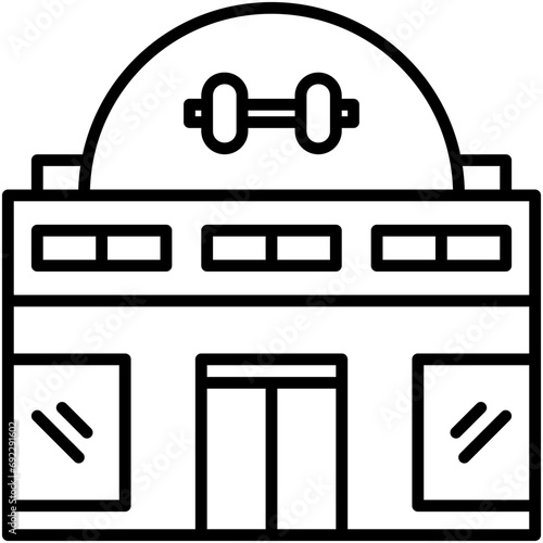 Gymnasium Icon. Fitness Gym Shop Pictogram Graphic Illustration. Isolated Simple Line Icon For Infographic, App and Web Button.