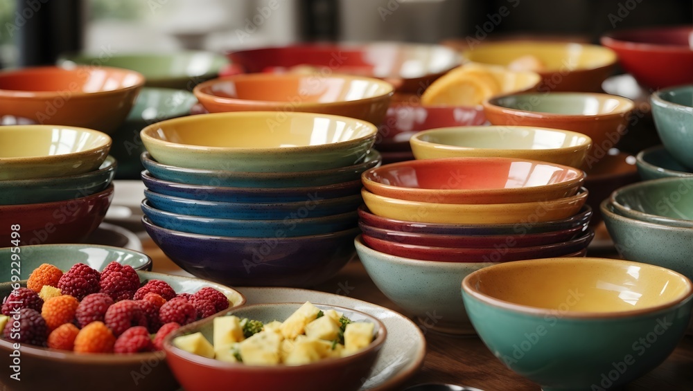 pile of multicolored bowls ai generated pile of multicolored bowls ai generated