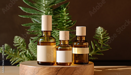 Herbal medicine bottle, relaxation plant, aromatherapy oil generated by AI