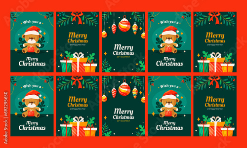 merry christmas social media stories vector flat design