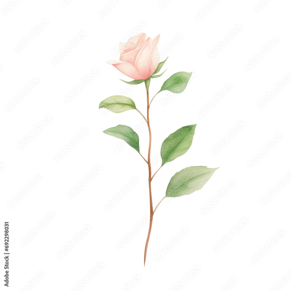 Watercolor illustration of rose flower isolated on background.