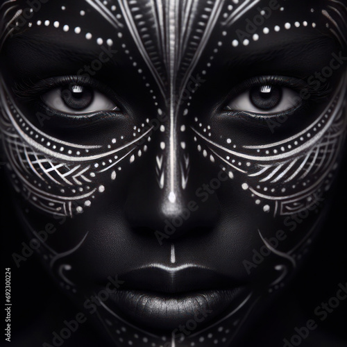 beautiful black african woman with paint design marking on her face photo