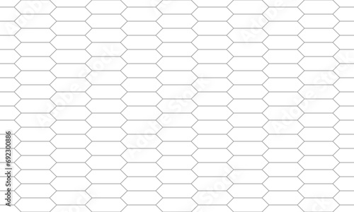 Grey outline elongated hexagon seamless pattern. Vector Repeating Texture.