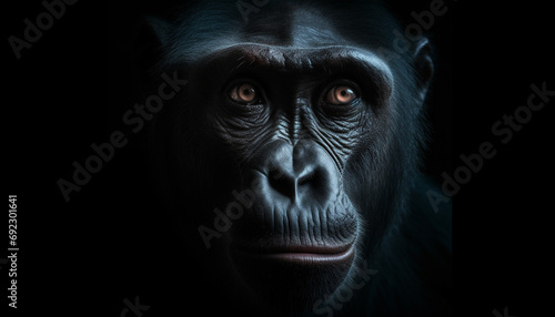 Primate portrait black background, close up, staring at camera generated by AI © Jeronimo Ramos