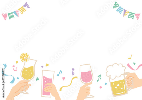 楽しい飲み会のイメージイラストのフレーム　誕生日・記念日・イベント