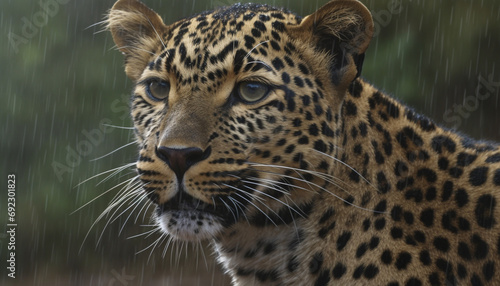 Jaguar staring  majestic beauty in nature  wild and endangered generated by AI