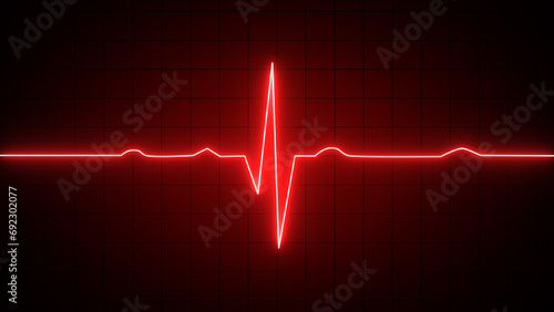 Glowing red neon heartbeat pulse rate line. Health and Medical concept. EKG Pulse Wave, cardiogram and rhythm photo