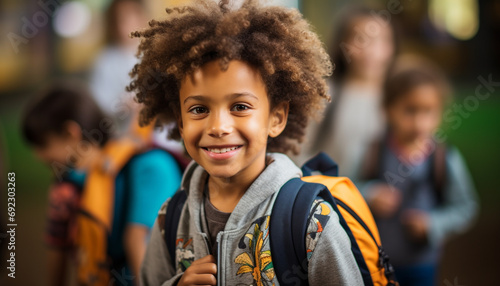 Smiling boys and girls looking at camera happily generated by AI © Gstudio