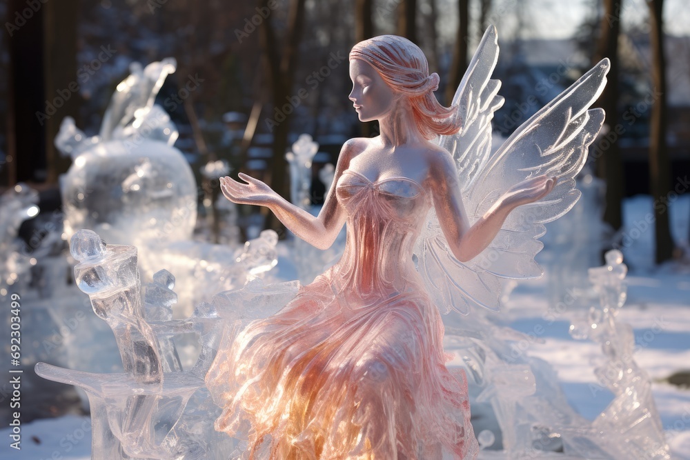 Ice Sculpture Garden: Amidst a garden of intricate ice sculptures, the ...