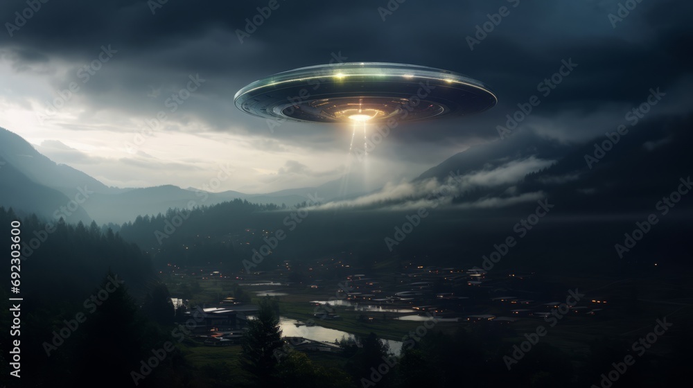空に浮かぶUFO,Generative AI AI画像 空に浮かぶUFO,Generative AI AI画像