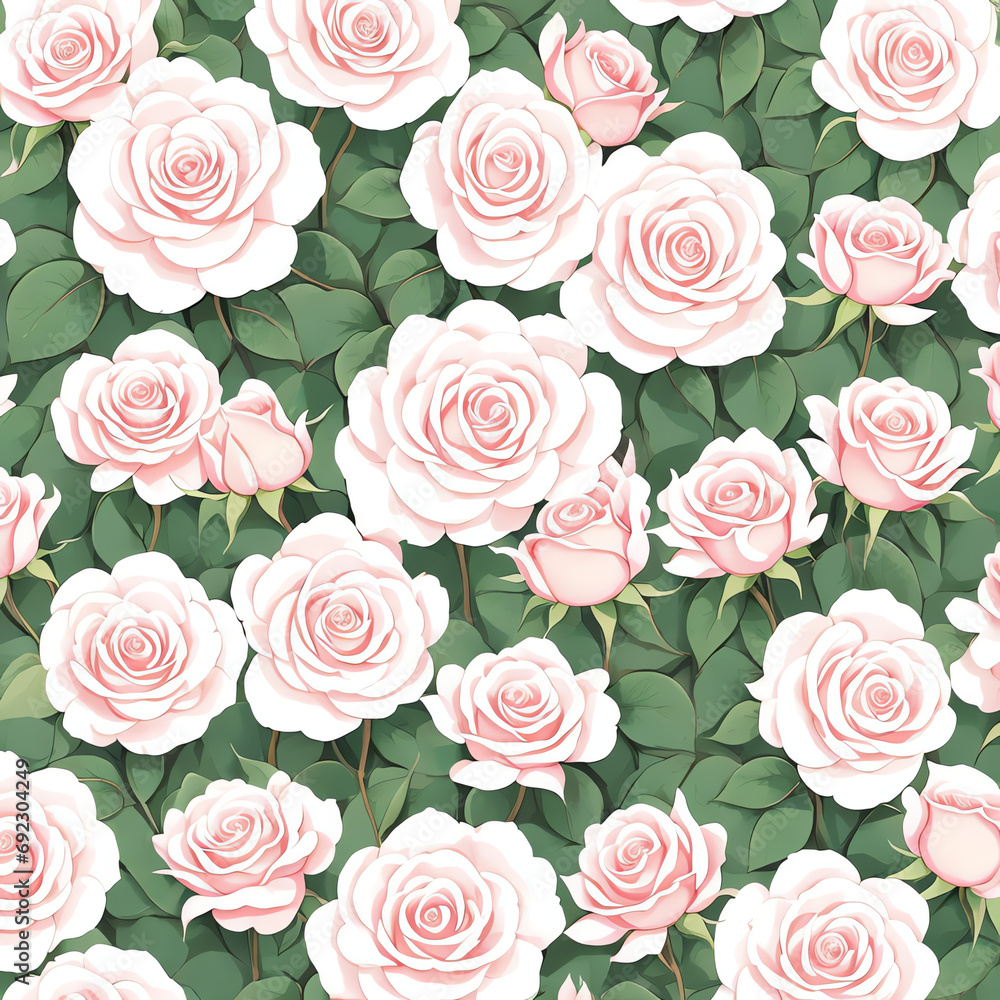 Beautiful giant rose painting seamless pattern, red hibiscus flower blossom, green leaves on background Beautiful giant rose painting seamless pattern, red hibiscus flower blossom, green leaves on background