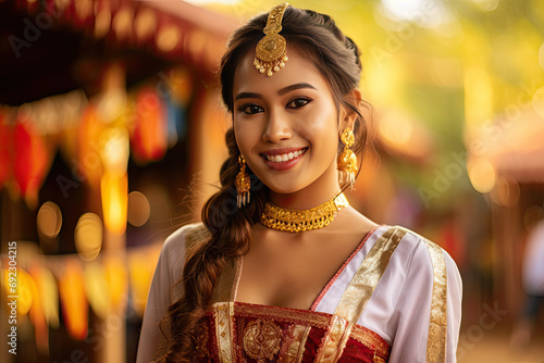 A beautiful young woman in Burmese national costume photo