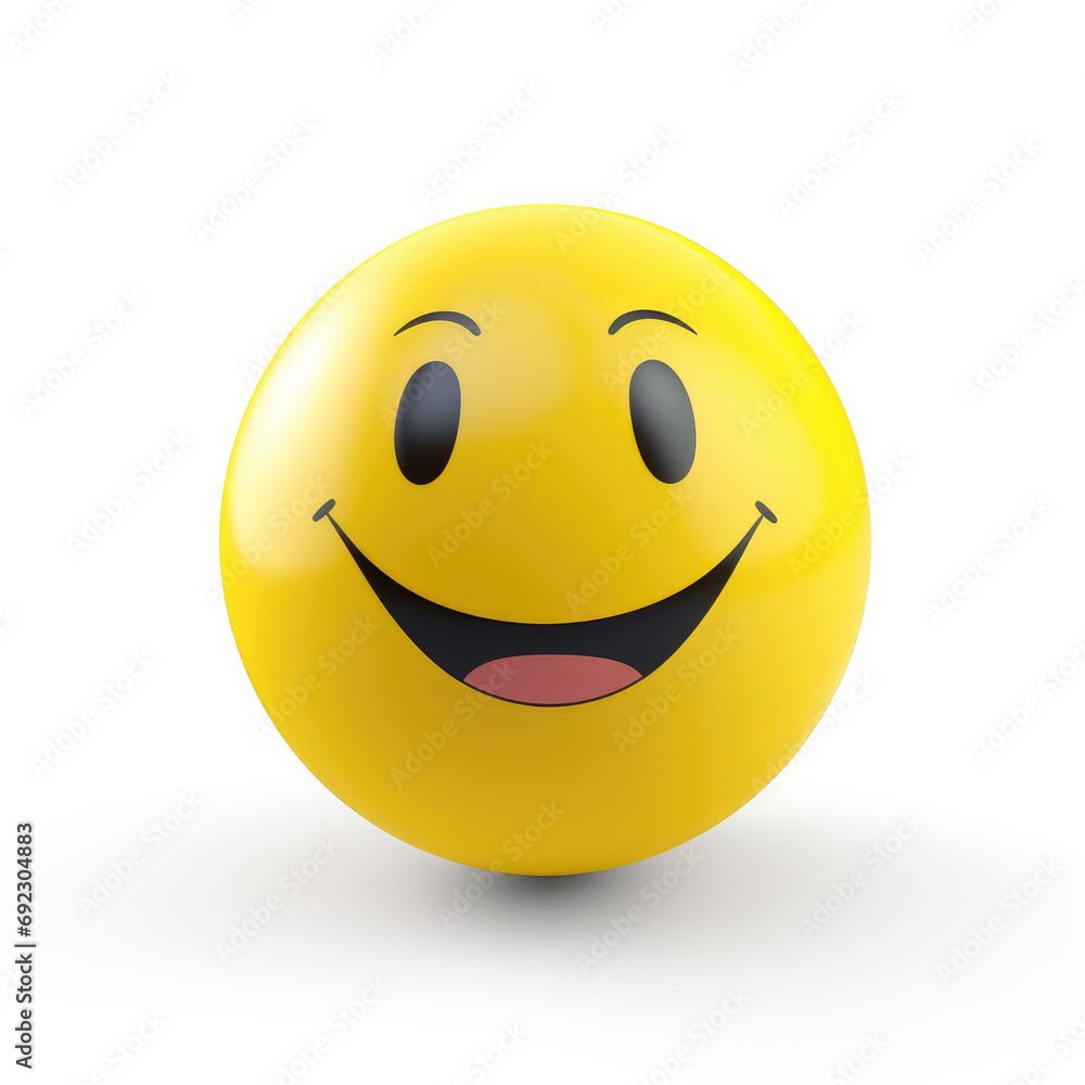 Yellow emoji with smiley face on white background Yellow emoji with smiley face on white background