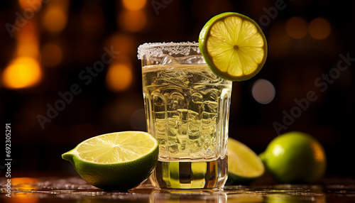 Refreshing lime cocktail with citrus fruit and ice generated by AI