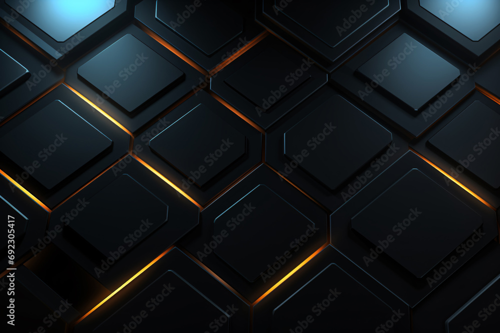 Naklejka premium Futuristic Neon Black Hexagon Pattern Background, Modern Technology Style