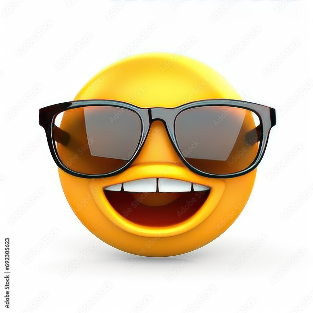 Smiling emoji with sunglasses isolated on white background Smiling emoji with sunglasses isolated on white background