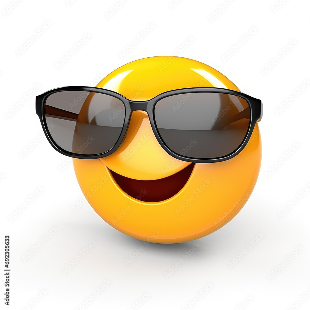 Smiling emoji with sunglasses isolated on white background Smiling emoji with sunglasses isolated on white background