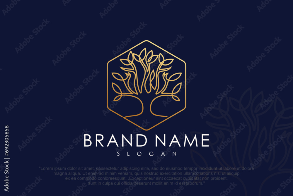 Tree vector icon logo design . Nature tree with thin lines . Vector illustration