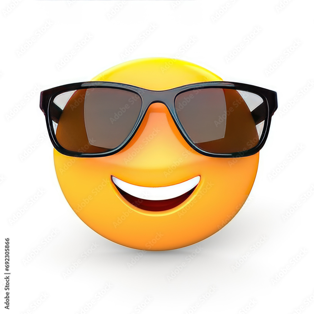 Smiling emoji with sunglasses isolated on white background Smiling emoji with sunglasses isolated on white background