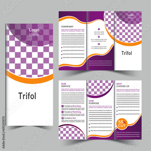 Modern, Creative and Professional tri fold brochure vector layout design. Simple and minimalist promotion template with color