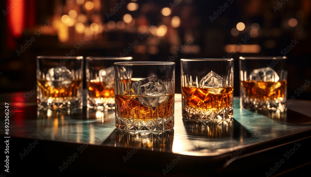 Whiskey, alcohol, drink, bar, table, ice, liquid, cocktail generated by AI Whiskey, alcohol, drink, bar, table, ice, liquid, cocktail generated by AI